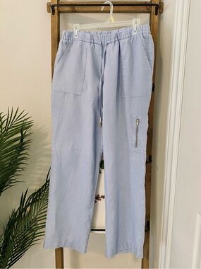 Ellen Tracy Light Blue Linen Cargo Drawstring Pants